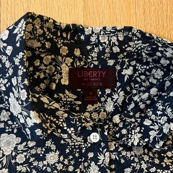 J. Crew Navy Floral Print Button-Down Shirt - Size 4 - Picture 2 of 7